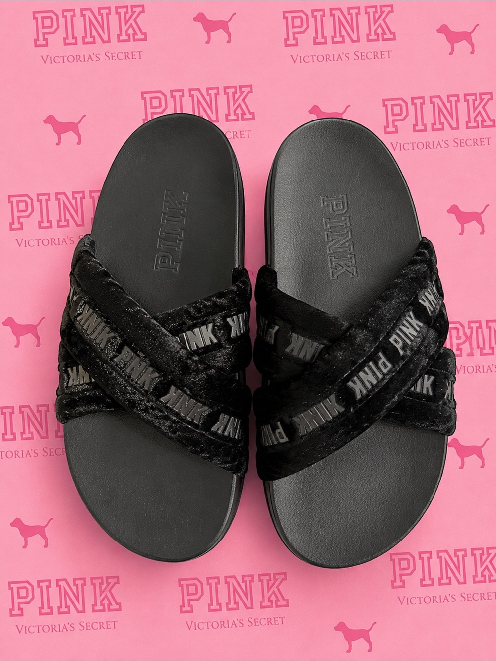 PINK Velvet Crisscross Slides SOLD!